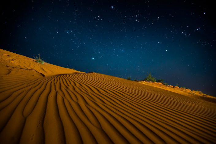 Orange sand dunes at night, Vietnam