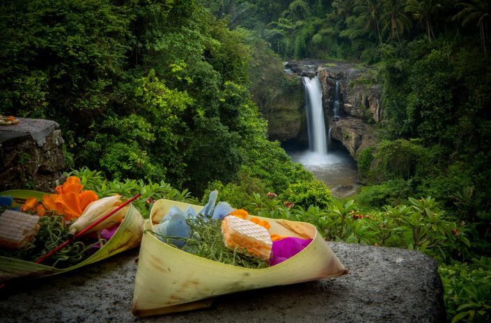 Canang Sari in front of Tegenungan Waterfall – Bali Indonesia