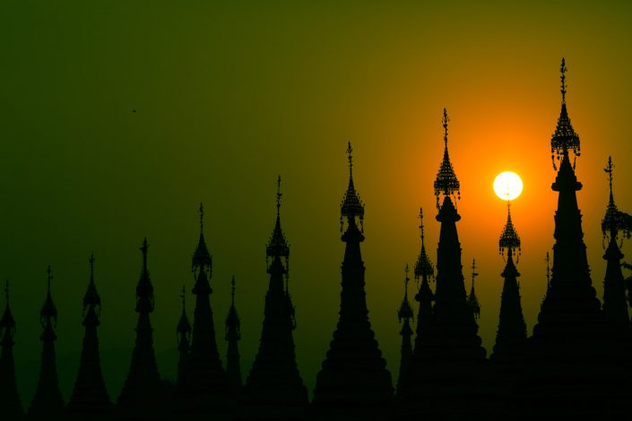Stupa Silhouettes and setting sun – Old Bagan, Myanmar