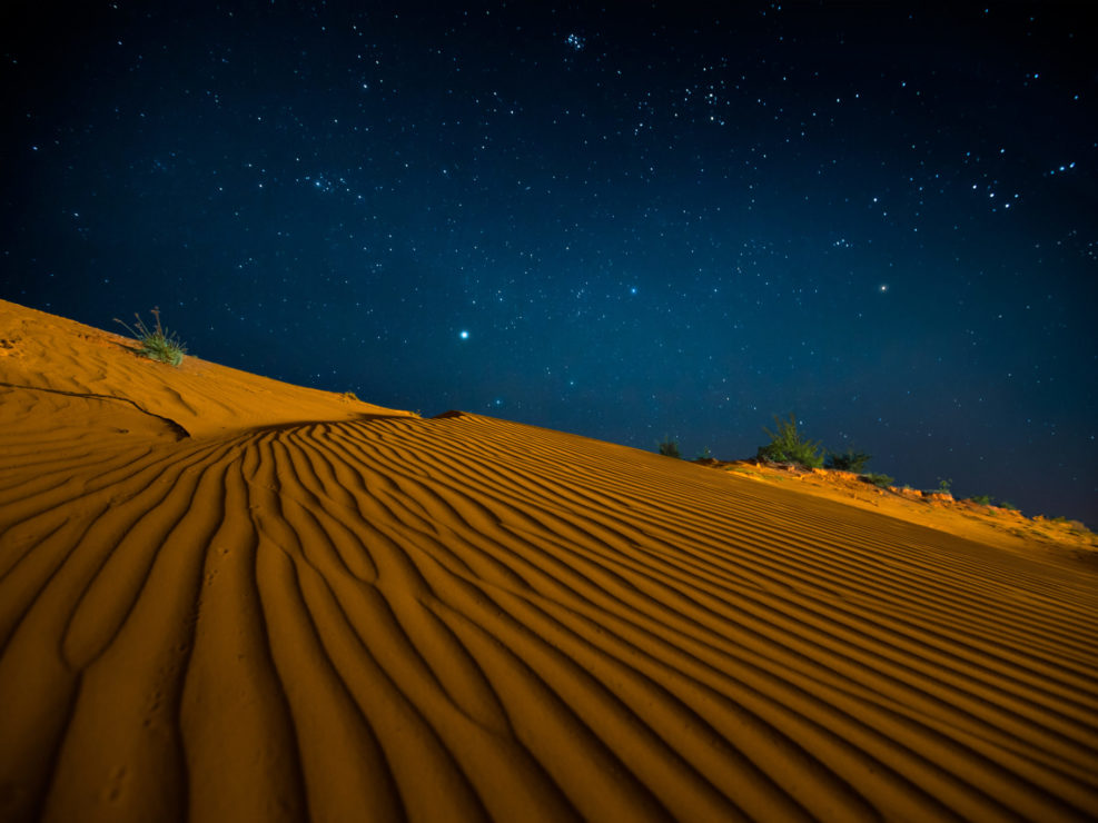 Orange sand dunes at night, Vietnam