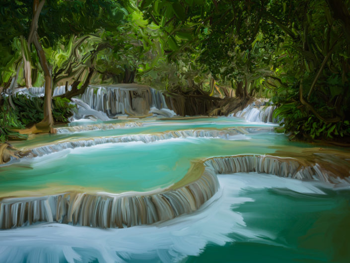 Painting of Kuang si waterfall, Luang Prabang, Laos