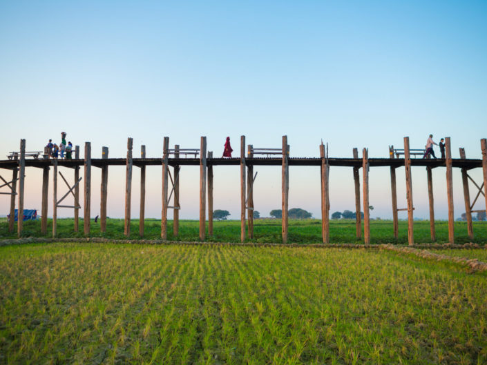 People walking on U-Bein Bridge – Mandalay, Myanmar