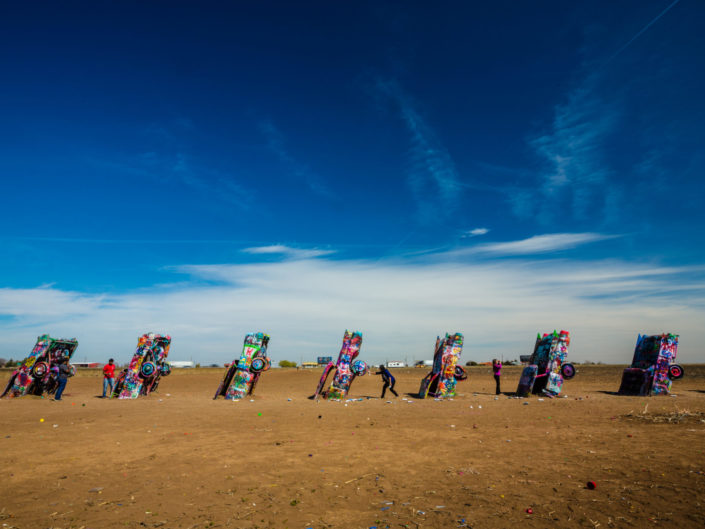 AMARILLO, TEXAS – MARCH 23, 2015: Famous art installation Cadill