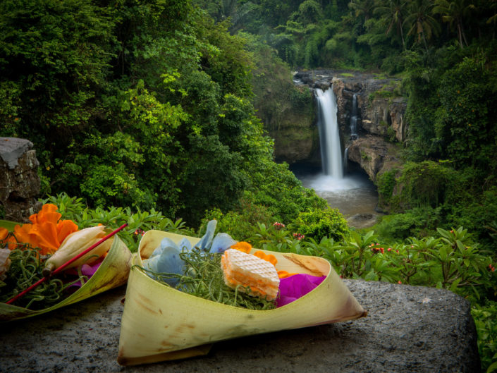 Canang Sari in front of Tegenungan Waterfall – Bali Indonesia