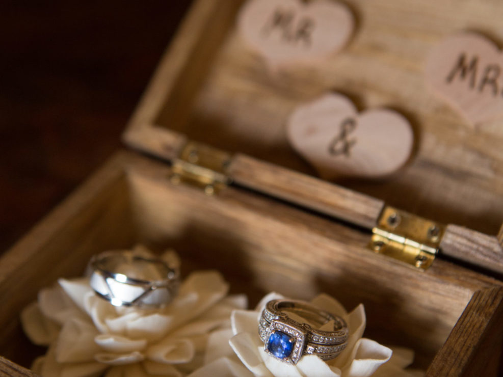 Wedding rings in cute wooden box