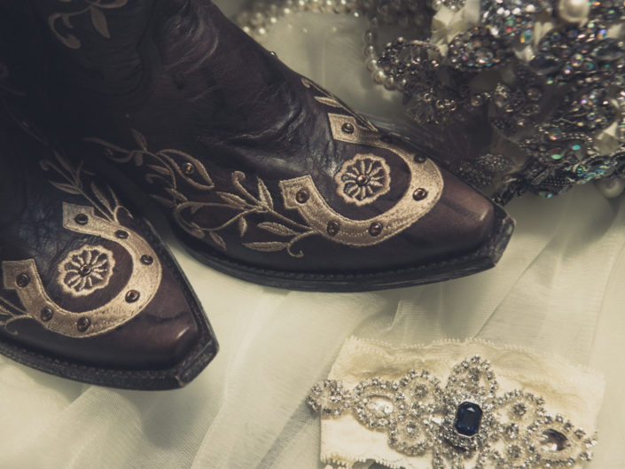 Still life of boots and flowers