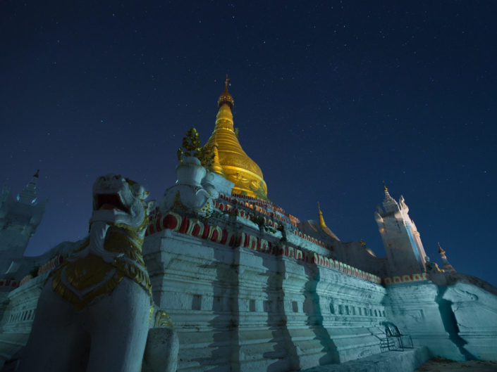 Gold pagoda at night, Sagaing Hill, Myanmar