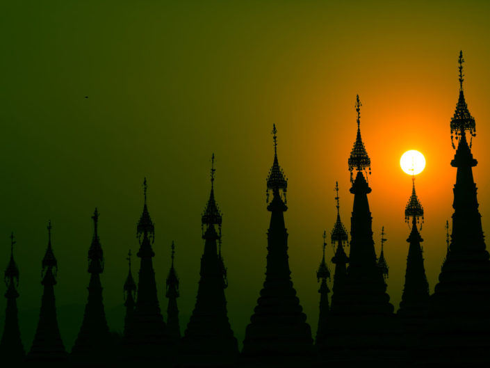 Stupa Silhouettes and setting sun – Old Bagan, Myanmar