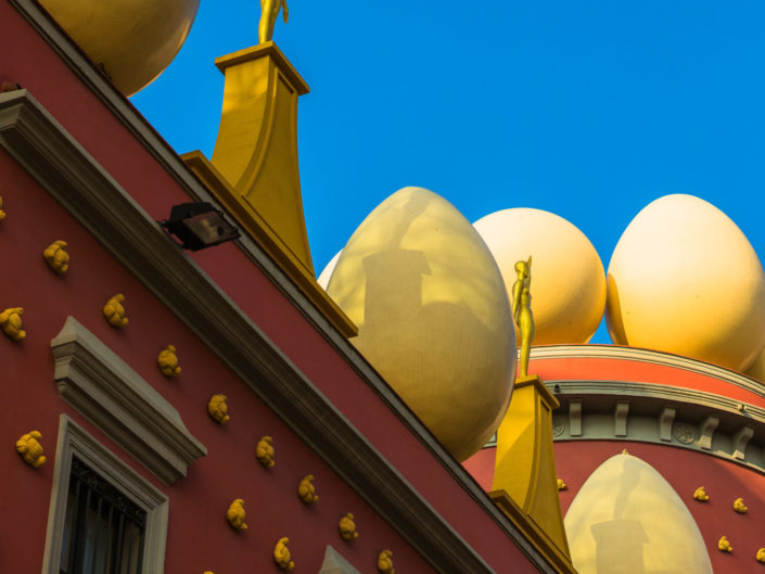 Gold figures and eggs on roof of Salvador Dali Museum – Figueres