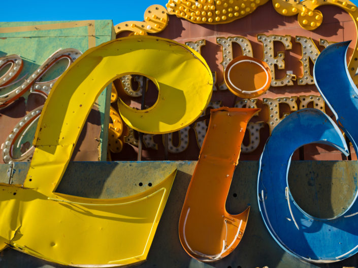 LAS VEGAS, NV – FEB 6, 2016: Old lightup and neon signs in Las V