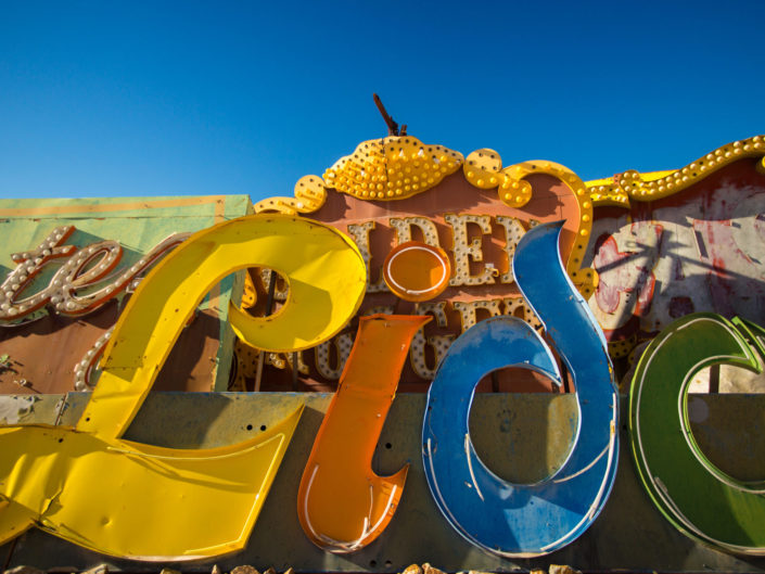 LAS VEGAS, NV – FEB 6, 2016: Old lightup and neon signs in Las V