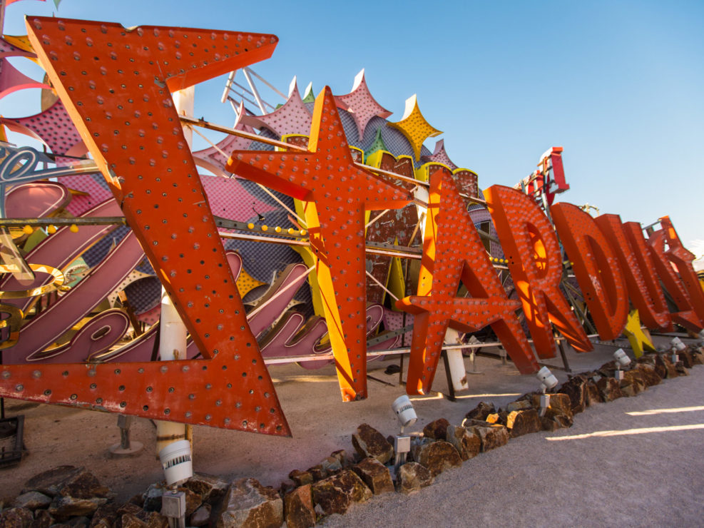 LAS VEGAS, NV – FEB 6, 2016: Old lightup and neon signs in Las V