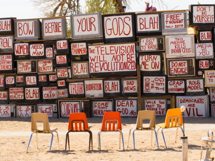 NILAND, CALIFORNIA – MAR 27, 2016: Stack of televisions in the a