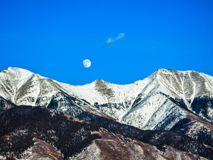 Moon Over Snowcapped Mountain – Colorado, USA