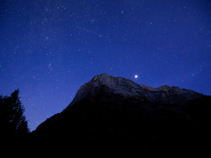 Night View of Zion Canyon National Park with Stars