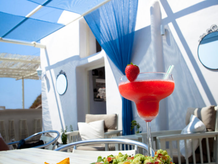 Strawberry Margarita Cocktails and Chips with Guacamole