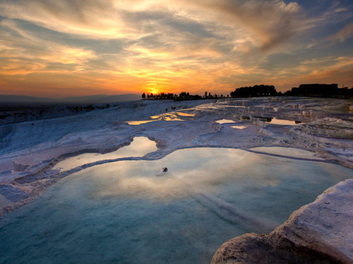 Pamukkale Travertines at Sunset, Turkey