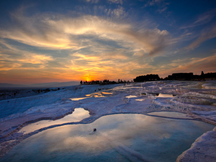 Pamukkale Travertines at Sunset, Turkey